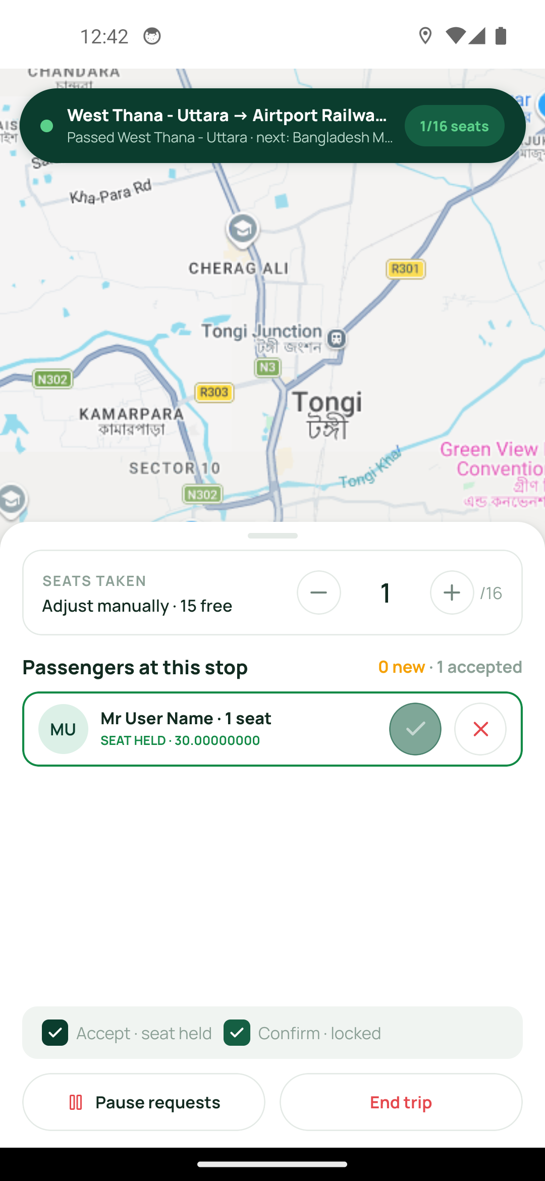TaxiGo driver live trip screen